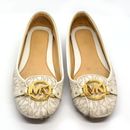 Michael Kors Lillie Logo-Charm Leather Ballerina Shoe  Beige, Size 8M/38M