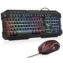 BAKTH Multiple Color LED Rainbow Backlit Wired Gaming Keyboard and Mouse Combo, USB Ergonomic Computer Keyboard with 7 Colors 3600DPI 6 Button Mouse for PC Windows Mac Game and Work