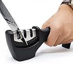 KDR 3 Slot Kitchen Manual Knife Sharpener Tool for Repair Grinding Polishing Blade, Black