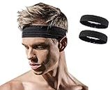 Great Five - 2 Pieces Sport Headbands Running Headbands For Woman Headband For Men Elastic Exercise Sweat Bands Head Bands Unisex - One Size – Black