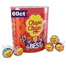 Chupa Chups Candy, Lollipops Drum Display, 60 Count (Pack of 1), 5 Assorted Candy Flavors for Kids, Halloween, Parties, Office, Concessions