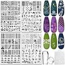 Biutee Nail Stamping Plate Set 4PCS Large Nail Art Stamp Plate con Nail Stamper e raschietto Starry Sky Star Moon Space Planet Animal Flower Leaf Plant Pattern Nail Stamp Stencils Template Kit
