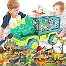 Dinosaur Truck Toys for Kids 3-5,Triceratops Car Toys with 15 Dino Figures,Large Activity Play Mat, Dinosaur Eggs, Dinosaur Gifts Play Set for Boys and Girls,Christmas Stocking Stuffers for Kids