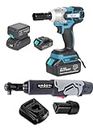KROST Lithium-Ion Cordless Impact Wrench and Lithium-Ion Drive Ratchet Wrench 2 Pcs Combo Kit with Battery and Charger
