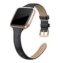 SWEES Leather Bands Compatible with Fitbit Versa 2 / Fitbit Versa Lite & SE/Fitbit Versa, Slim Thin Genuine Leather Strap for Versa Women (5.5" - 7.9"), Black, Champagne, Rose Gold, Tan