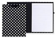 Kate Spade New York A4 Clipboard Folio with Low Profile Clip, Black Professional Padfolio Includes Lined Notepad, Pen Loop, and Pocket, Polka Dots
