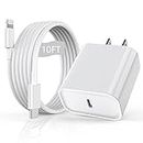 iPhone Fast Charger [Apple MFi Certified] 10FT Extra Long Fast Charging Lightning Cable with USB C Charger Block 20W PD Travel Plug for iPhone 12/12 Mini/12 Pro Max/11/11 Pro Max/SE 2020/Xs Max/XR/X