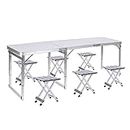 FrenzyBird Folding Picnic Table with 6 Stools, Aluminum Table Chair Set for up to 6 Persons, Portable Lightweight Heights Adjustable for Outdoor Camping, 70Lx24Wx32H Inches