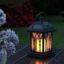 Festive Lights Lanternes Solaires Décoratives Extérieures Noir Mat avec Éclairage Bougie LED Effet Vacillant Waterproof (27cm hauteur)