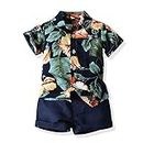 JunNeng Toddler Baby Boy Shorts Sets Hawaiian Outfit,Infant Kid Leave Floral Short Sleeve Shirt Top+Shorts Suits Navy Blue