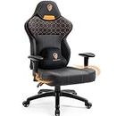 Dowinx Gaming Stuhl mit PU Leder, Schneidersitz Gaming Stuhl Ergonomisch für schwere Personen, Hohe Rückenlehne PC Stuhl, Recliner Gamer Stuhl für große und große Menschen (Schwarz)