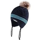 LANGZHEN Infant Cute Pompom Design Beanie Knit Warm Winter Hats for Toddler Baby Boys (Navy,L,2-4 Years)