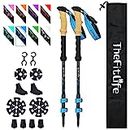 TheFitLife Carbon Fiber Trekking Poles – Collapsible and Telescopic Walking Sticks with Natural Cork Handle and Extended EVA Grips, Ultralight Nordic Hiking Poles for Backpacking Camping (Blue)