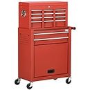 DURHAND 6-Drawer Tool Chest Set with 4 Wheels, Lockable Rolling Tool Box and Storage Cabinet, Removable Portable Set-Top Box Tool Organizer for Garage, Factory,Workshop, Red