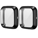 HANKN 2 Pack Screen Protector Case Compatible with Fitbit Versa 2 Black, Soft TPU Full Coverage Protective Cover Bumper (Black+Black)