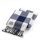 Mellowdy Classic Checkered Blanket - Faux Cashmere Plaid Throw with Fringe - Soft Woven, Lightweight, Farmhouse, Vintage Inspired Décor for Couch, Chair, Office (Navy Blue, 50x60)