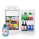 Smad 3.5 Cu.ft. Propane Refrigerator 3 Way Gas/110V/12V Refrigerator with Freezer for RV Camper with Electric/Gas Thermostat and Flame Indicator, White/Black