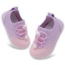 JIASUQI Baby Sock Shoes Infant First Walking Shoes Toddler Soft Breathable Slippers Baby Boys Girls Slip On Sneakers with Non-Slip Rubber Sole(PinkPurple,12-18 Months)