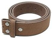 BC Belts Leather Belt Strap with Suede Texture and Stitched Edge 1.5" Wide with Snaps, Brown, Large (34-36)