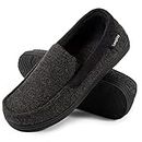 LongBay Men's Moccasin Slippers Loafer House Shoes (10, Space Black)