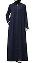 istanbulstyles Women's Abaya Lace Applique Long Sleeve Floor Length Zipper Floor Length Turkey Islamic Fashion, Navy Bule, Small