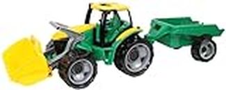 Lena 02123 Sturdy Giant, Giga Trucks, Approx. 62 cm and 43 cm, Large Toy Vehicle Set for Children from 3 Years, Robust Tractor with Functioning Loading Shovel and Trailer