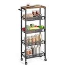 VASAGLE Slim Rolling Cart, 5-Tier Storage Cart, Narrow Cart with Handle, 8.7 Inches Deep, Metal Frame, for Kitchen, Dining Room, Living Room, Home Office, Rustic Brown and Black ULRC035B01