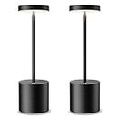 YIBEN 2Packs Cordless Rechargeable Led Table Lamp, Portable 5000mAh Battery Powered Operated Small Desk Lights for Restaurants Bars Garden Home Patio Outdoor Dinner (Brushed Black)