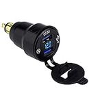 Cllena DIN Hella Plug to Dual Quick Charge 3.0 USB Charger Adapter with LED Voltmeter for BMW Motorcycle (Blue)