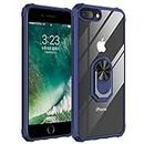 Cavor for iPhone 7 Plus/ 8 Plus Case,for iPhone 6 Plus/6s Plus Case,Clear PC Case TPU Bumper Protective Cover 360°Rotation Ring Holder Kickstand [Work with Magnetic Car Mount] (5.5")-Blue