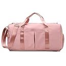 Small Gym Bag for Women and Men, Workout Bag for Sports and Weekend Getaway, Waterproof Dufflebag with Shoe and Wet Clothes Compartments, Pink, Dry Wet Separated Gym Bag