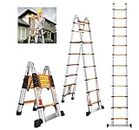 EvaStar 16.5FT A Frame Telescoping Ladder, Lightweight Aluminum Telescopic Ladders w/Triangle Stabilizers, Stabilizer Bar & Wheels, 330lbs Capacity Extension Ladder for Home, Outdoor- Orange & Silver
