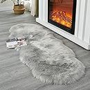 Soft Faux Sheepskin Fur Rug Fluffy Area Rug Floor Mat Luxury Carpets Chair Cover Seat Pad Shaggy Rug for Bedroom Sofa Living Room (2 x 5 Feet, Grey）