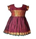 Amba Collection Boutique Girl's Knee Length New Traditional Ethnic Wear Narayanpeth Masarai Silk Frock Maroon (3 Months-6 Months)