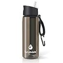 SurviMate Filtered Water Bottle BPA Free 4-Stage Intergrated Filter Straw Camping, Hiking, Backpacking Travel