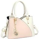 KKXIU Triple Compartments Purses and Handbags for Women Fashion Ladies Satchel Shoulder Top Handle Bag, White Pink