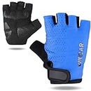 WIDZAR Cycling Gloves for Men and Women Half Finger Gloves, Ideal for Bicycle, Bike Riding, Weight Lifting, Gym Training - Light Weight and Breathable Design with Strong Grip (Blue, S)