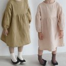 Summer Kids Girls Long Sleeve Solid Color Casual Dress For Girls Clothing
