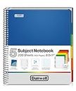 Dunwell 5-Subject Notebook College Ruled 8.5 x 11 (Blue) - 200 Sheets (400 Pages), Spiral Notebook 8.5x11 with Tabs, Movable Dividers, Pockets, Front/Back Plastic Covers, Multi Subject Notebook