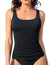 Aqua Eve Tankini Tops for Women Swimwear Top Only Tummy Control Bathing Suit Top No Bottom Modest Swim Top, Black, Medium