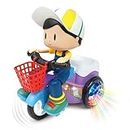 Balisayo Light and Sound Musical Stunt Bike Tricycle Bump and Go Scooter Toy, 4D Flashing Light Effects and Music Stunt Motorcycle, 360 Rotation Movement(Multi Color)(Plastic)(Pack of 1)