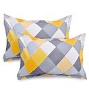 Huesland by Ahmedabad Cotton 2 Pcs Cotton Pillow Cover Set - Yellow and Grey