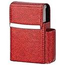 PU Leather Sliding Cigarette Box Case with Lighter Holder and Belt Loop for Men and Women Unisex (Glitter-Red)