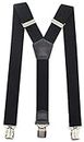 Premium Men's Y-Back Suspenders Stretch Perfect 1.5" Width for Work Style Formal Strong Heavy Duty Clips (Black)