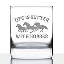 Life Is Better With Horses - Whiskey Rocks Glass Gifts - Funny Horse Gifts and Decor for Men & Women - 10.25 Oz Glasses