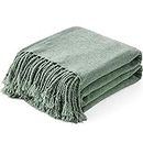 GINAMUSE Chenille Throw Blanket for Couch with Tassels,55"X75" Soft Lightweight Knitted Boho Decorative Blankets for Bed and Sofa,Sage Green
