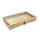 MOOCA Jewelry Display Case with Tempered Glass Lid and Metal Clasp, Home Organization Storage Box, Pocket Knife Display Case, Oak Color