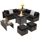 Costway 9 Pieces Patio Furniture Set with 50,000 BTU Propane Fire Pit Table