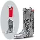 Cowboy Boot Lighter Case Silver Metal by HMC - for Mini Bic J5 - Stylish Design Lighter Sleeve Cover, Ideal for Home Or Everyday Carry