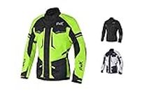 Adventure/Touring Motorcycle Jacket For Men Textile Motorbike CE Armored Waterproof Jackets ADV 4-Season (Hi-Vis Green, L)